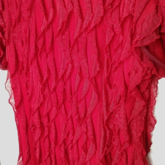 Andrea Missy Women Crimson Red Chiffon Flutter Ruffles Fairycore Blouse - Picture 8 of 9